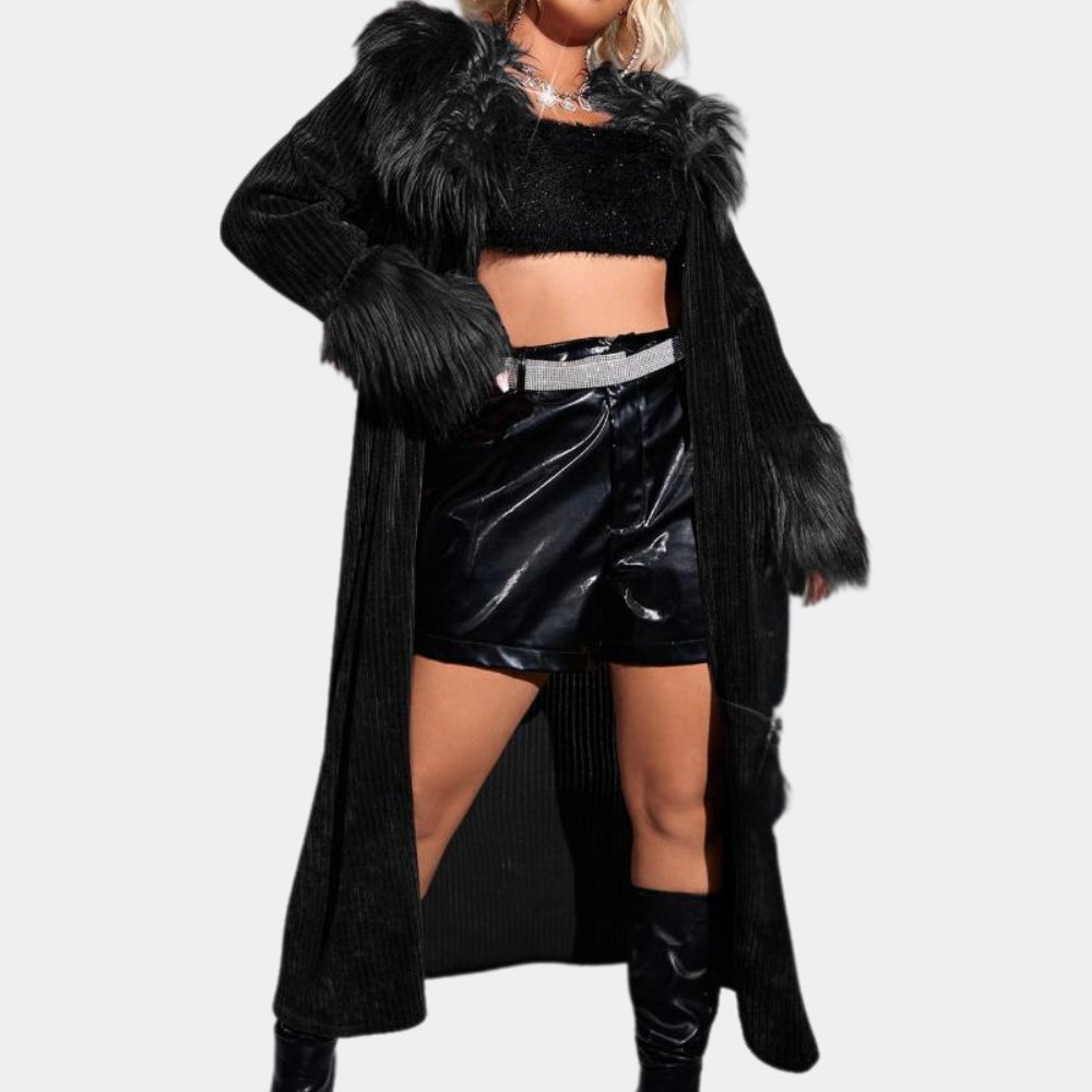 Furry Jacket For Women By Street Wave Luxurious Plush Cozy Midlength Coat With Fur Trim