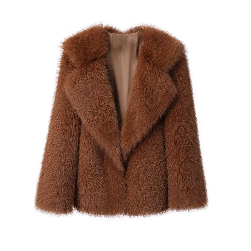 Street Wave Oversized Faux Fur Coat Wild Spectrum Fluff Fiesta for Women Soft Warm Plush Winter Jacket