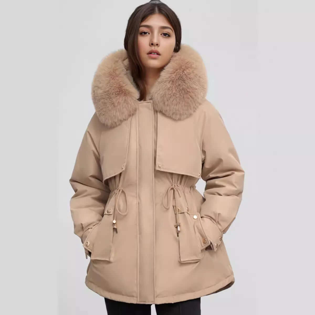 Street-wave Winter Faux Fur Collar Coat for Women, Ultra Warm Cozy Outerwear with Luxe Fur Trim