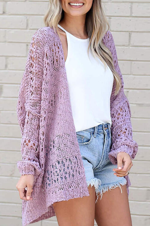 Street Wave Knit Cardigan For Women Cozy Openwork Lightweight Sweater Versatile Style