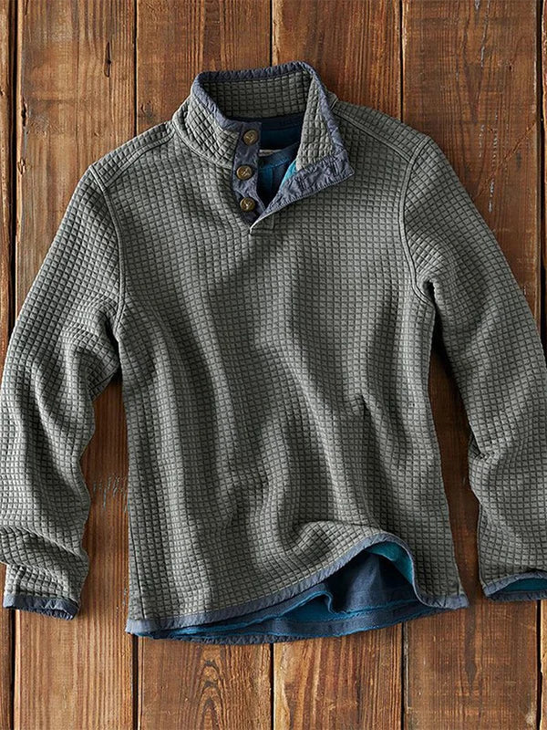 Street-Wave Waffle Knit Shirt With Button Details Cotton Blend For Men Warm Durable Casual Wear