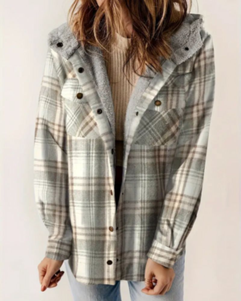 Street-wave Plaid Sherpa Lined Jacket For Women Cozy Warmth Winter Outerwear With Classic Style