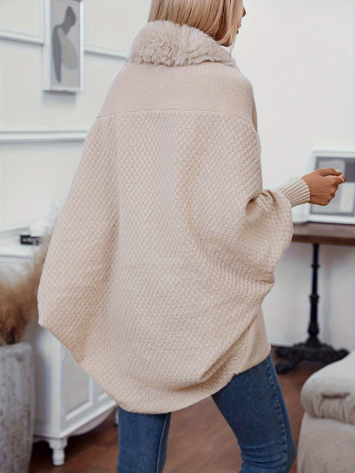 Street-wave Faux Fur Cardigan With Scarf Collar Cozy Warmth Timeless Chic For Women