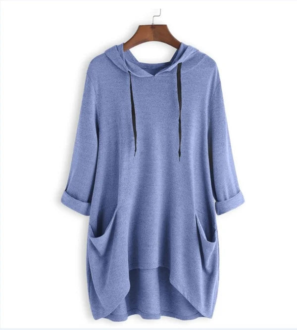 Pocketed Pullover Signe by Street Wave Ultra Soft Tunic Hoodie with Front Pockets for Women