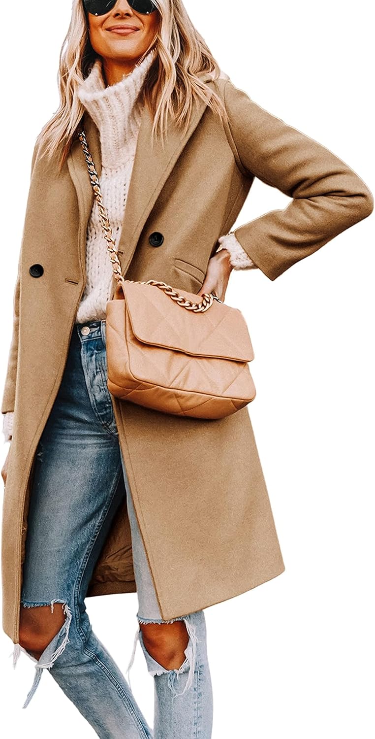 Streetwave Wool Blend Winter Coat For Women With Lapel Collar And Knee Length Classic Street Style