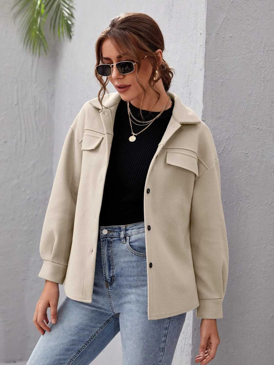 Streetwave Shacket With Pockets For Women Cozy Polyester Overshirt Jacket Machine Washable Lightweight