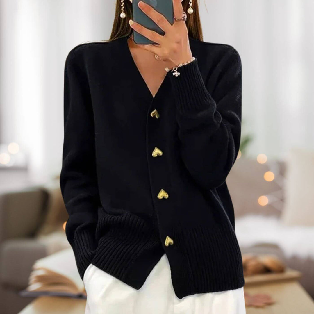 Street-wave Cardigan With Heart Button Accents For Women Soft Knit Comfort And Flattering H Line Silhouette