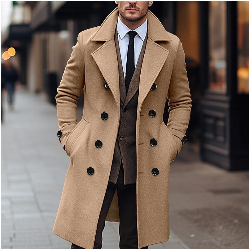 Streetwave Mens Wool Coat Long Double Breasted Winter Overcoat For Elegant Durable Style