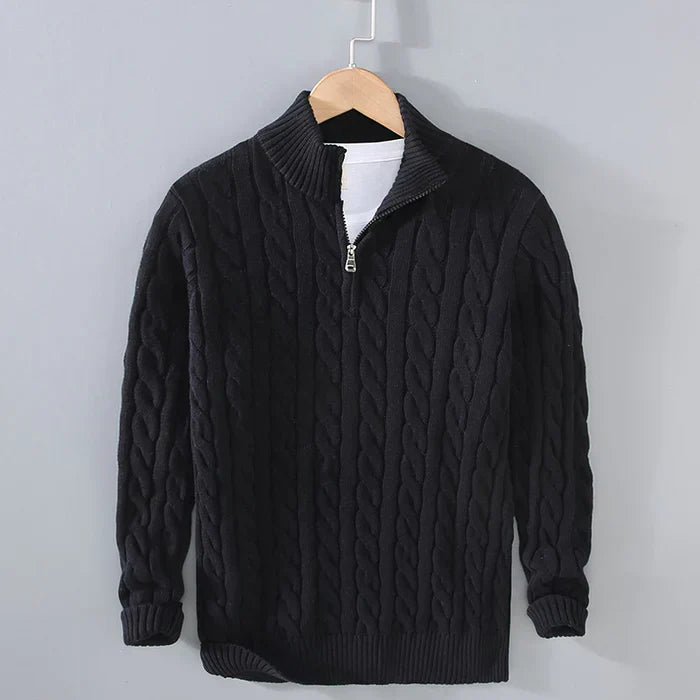 Street-Wave Men's Cable Knit Wool Sweater for Cozy Warmth and Timeless Style Everyday Wear