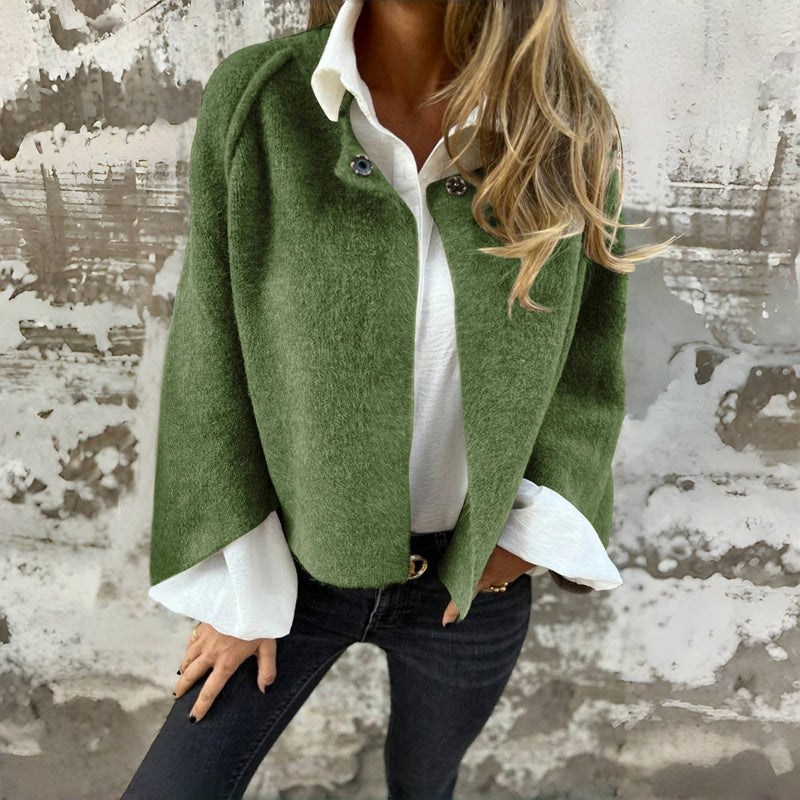 Street-wave Women Casual Wool Cashmere Blend Jacket With Button Details Soft All Season