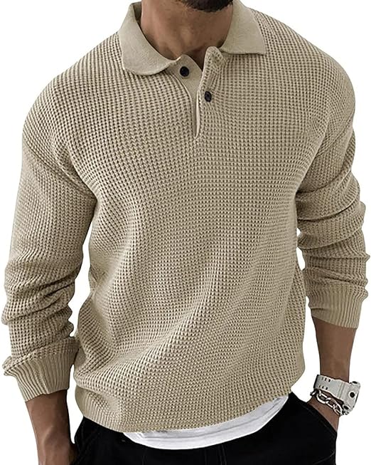 William Pullover Sweater by Street-Wave for Men, Cozy Waffle Knit With Multi-Layer Warmth