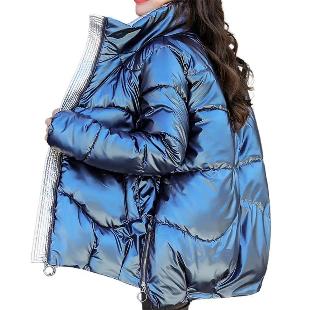 Street-Wave Women's Puffer Jacket Quilted Lightweight Warm With High Collar And Shiny Finish