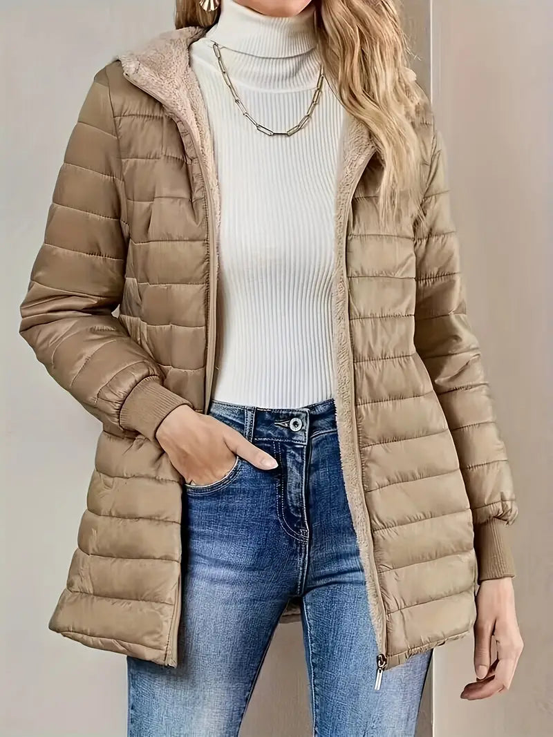 Street-wave Womens Mid-Length Hooded Puffer Coat Warm Cozy Comfort With Modern Style