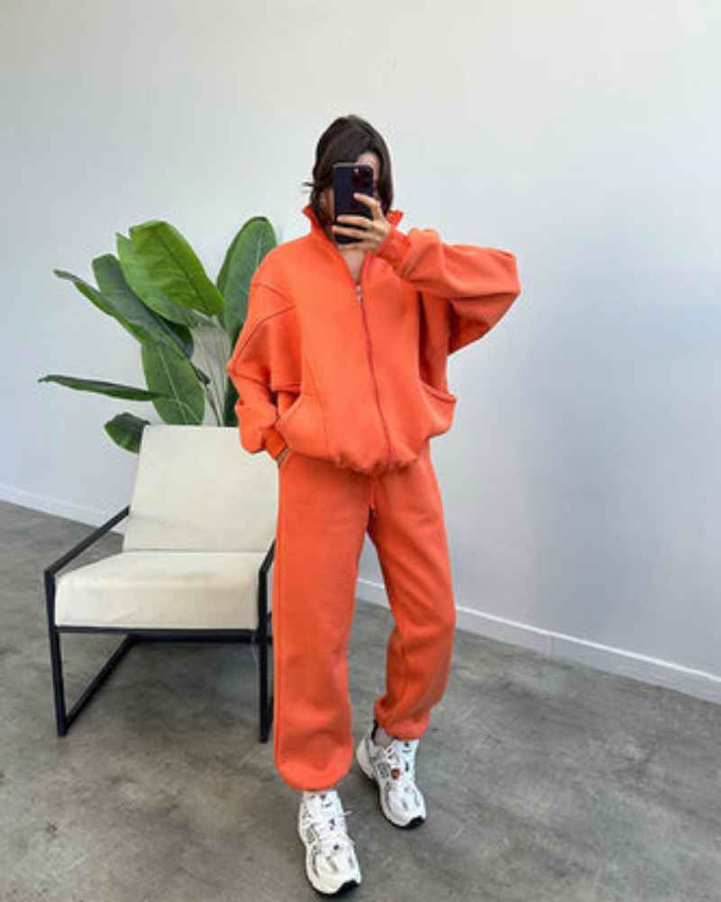 Street-wave Cozy Loungewear Set For Women With Zip Hoodie And Joggers Soft Warm Everyday
