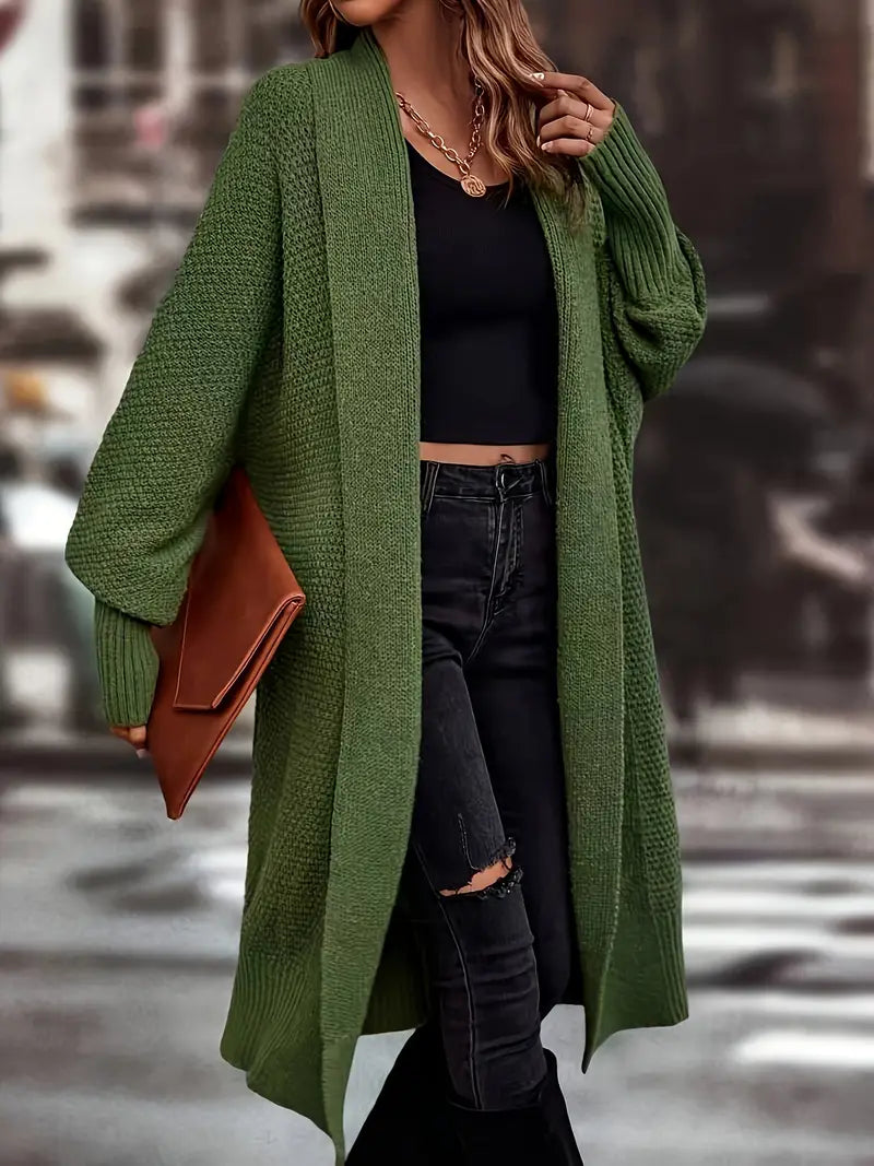 Street-Wave Wool Cardigan Long Ribbed Knit For Women Warmth And Flattering Silhouette