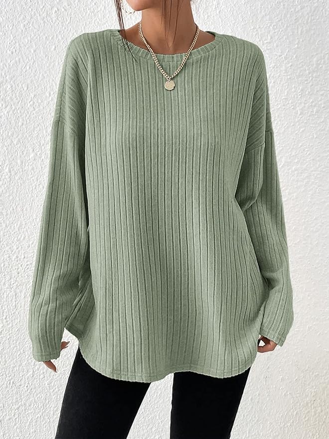 Streetwave Ribbed Knit Sweater For Women Soft Lightweight Cozy Fall Pullover With Relaxed Fit