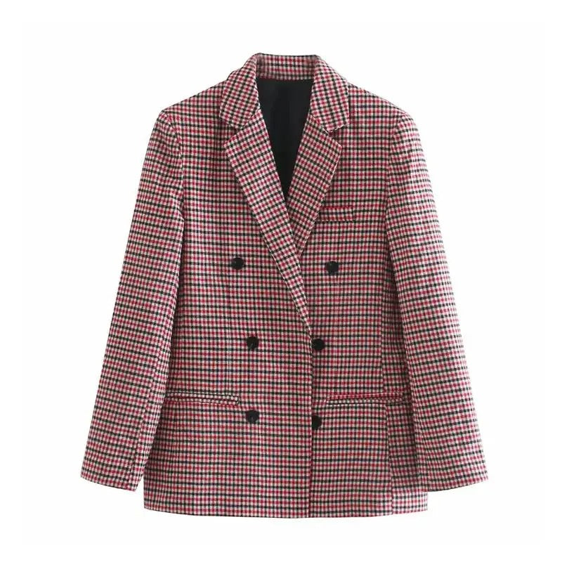 Street Wave Checkered Blazer For Women Timeless Plaid Double Breasted Style Versatile Office To Evening