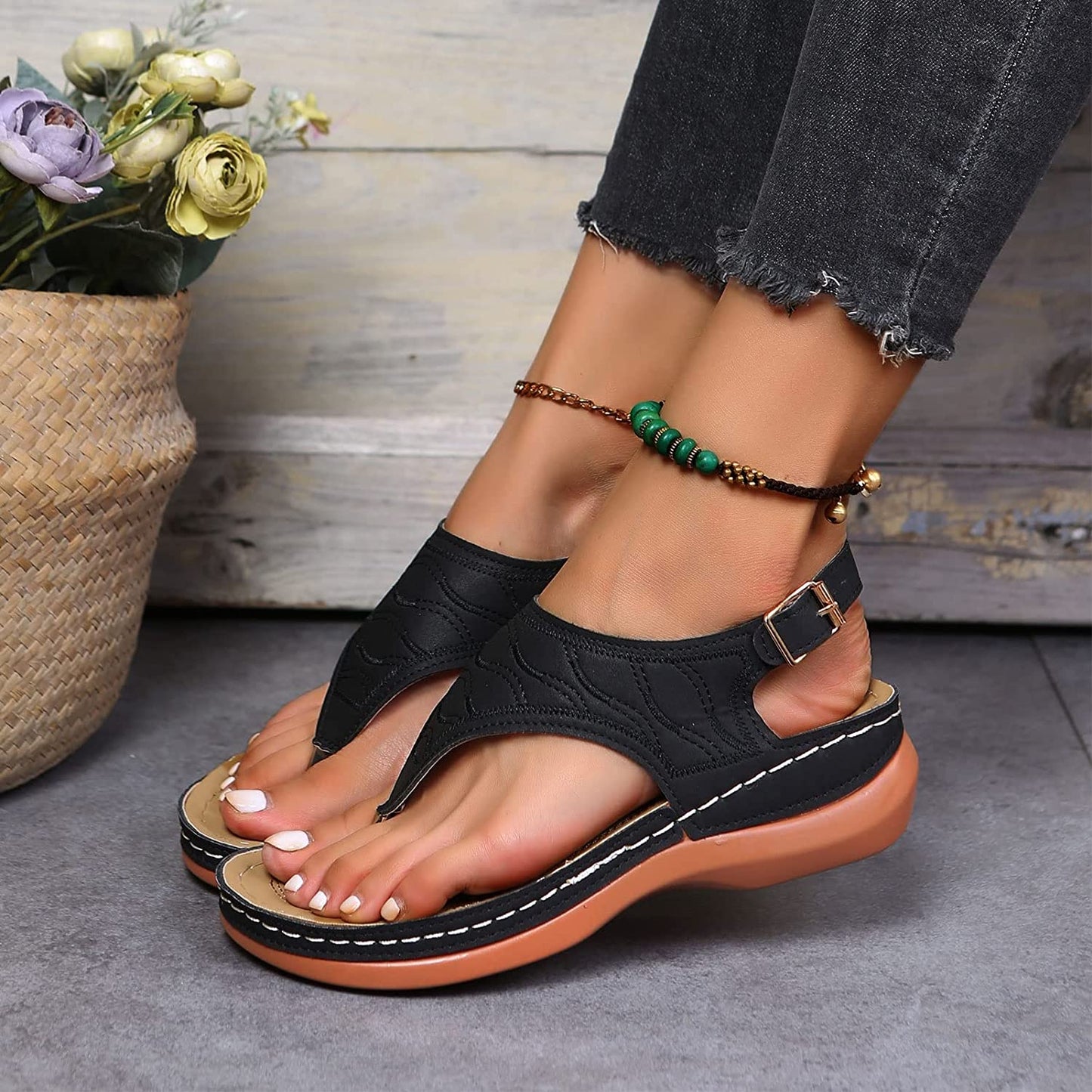 Carole Comfort Sandals With Extra Support For Everyday Women By Street-wave Lightweight Cushioned Footbed All Day Wear