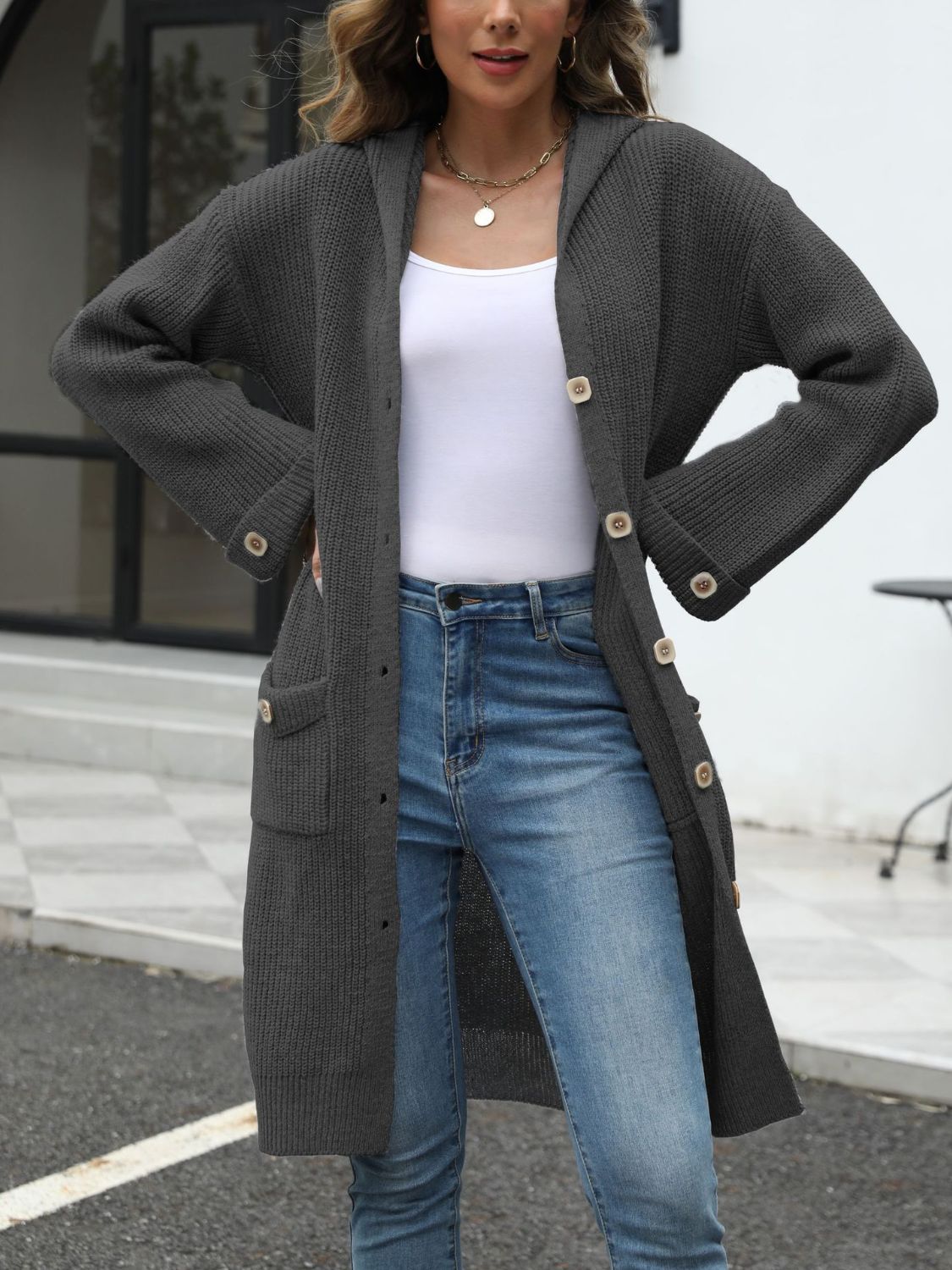 Street-Wave Long Knit Cardigan With Button Closure For Women, Effortless Timeless Comfort