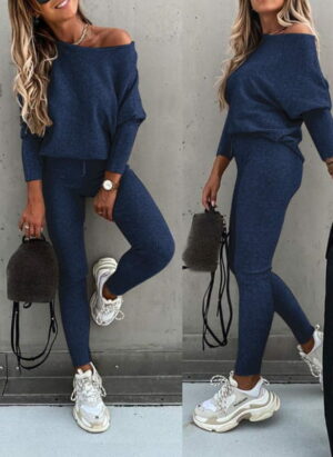 Street Wave Off Shoulder Knit Set With Leggings For Women Trendy Chic Comfortable Everyday Fashion Essential