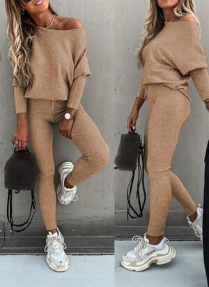 Street Wave Off Shoulder Knit Set With Leggings For Women Trendy Chic Comfortable Everyday Fashion Essential