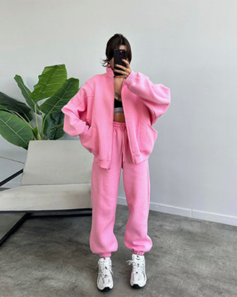 Street-wave Cozy Loungewear Set For Women With Zip Hoodie And Joggers Soft Warm Everyday
