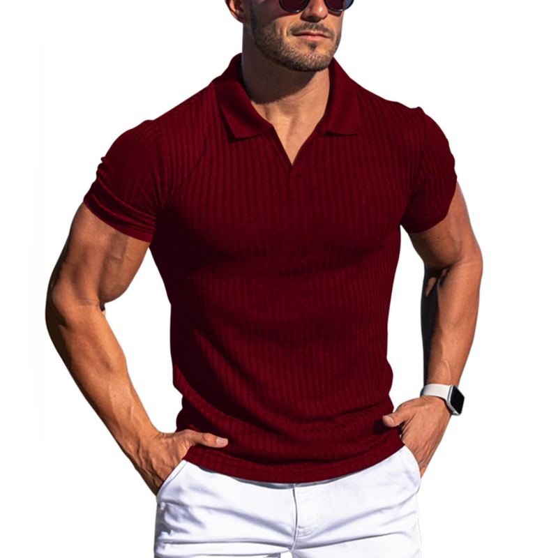 Mens Polo Shirt Knit Slim Fit Ribbed Texture Short Sleeve Premium By Street-Wave Everyday Wear