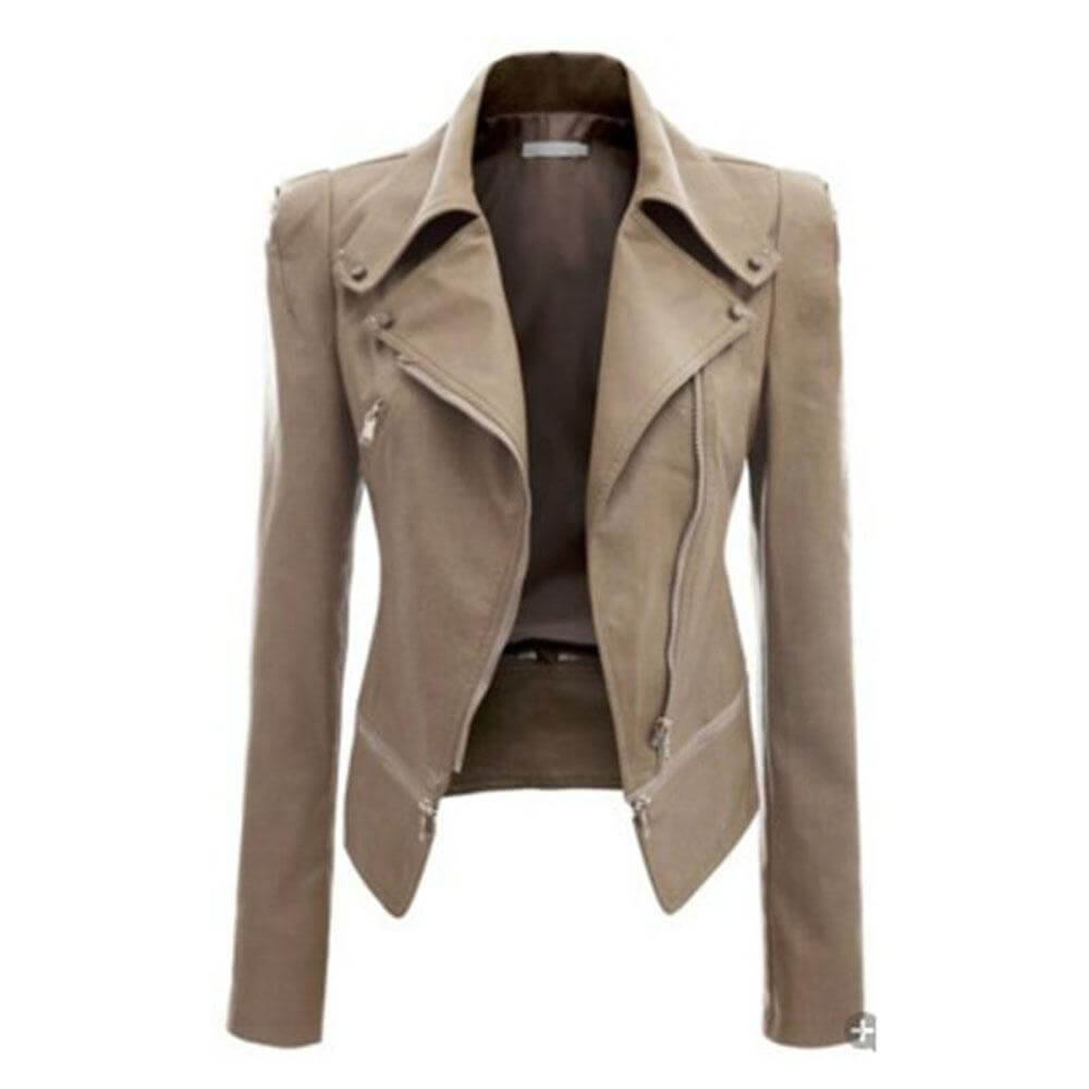 Street-Wave Womens Slim Fit PU Leather Zip Up Jacket For Trendy Urban Streetwear All Season Warmth