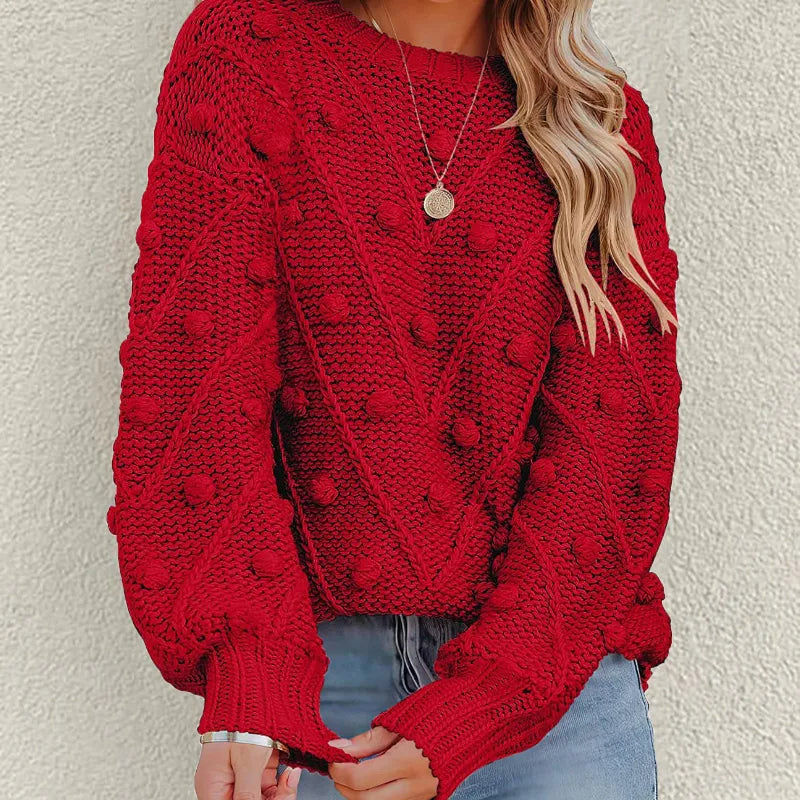 Street-wave Casual Knit Sweater For Everyday Wear Women Cozy Warm Roundneck Chunky Knit