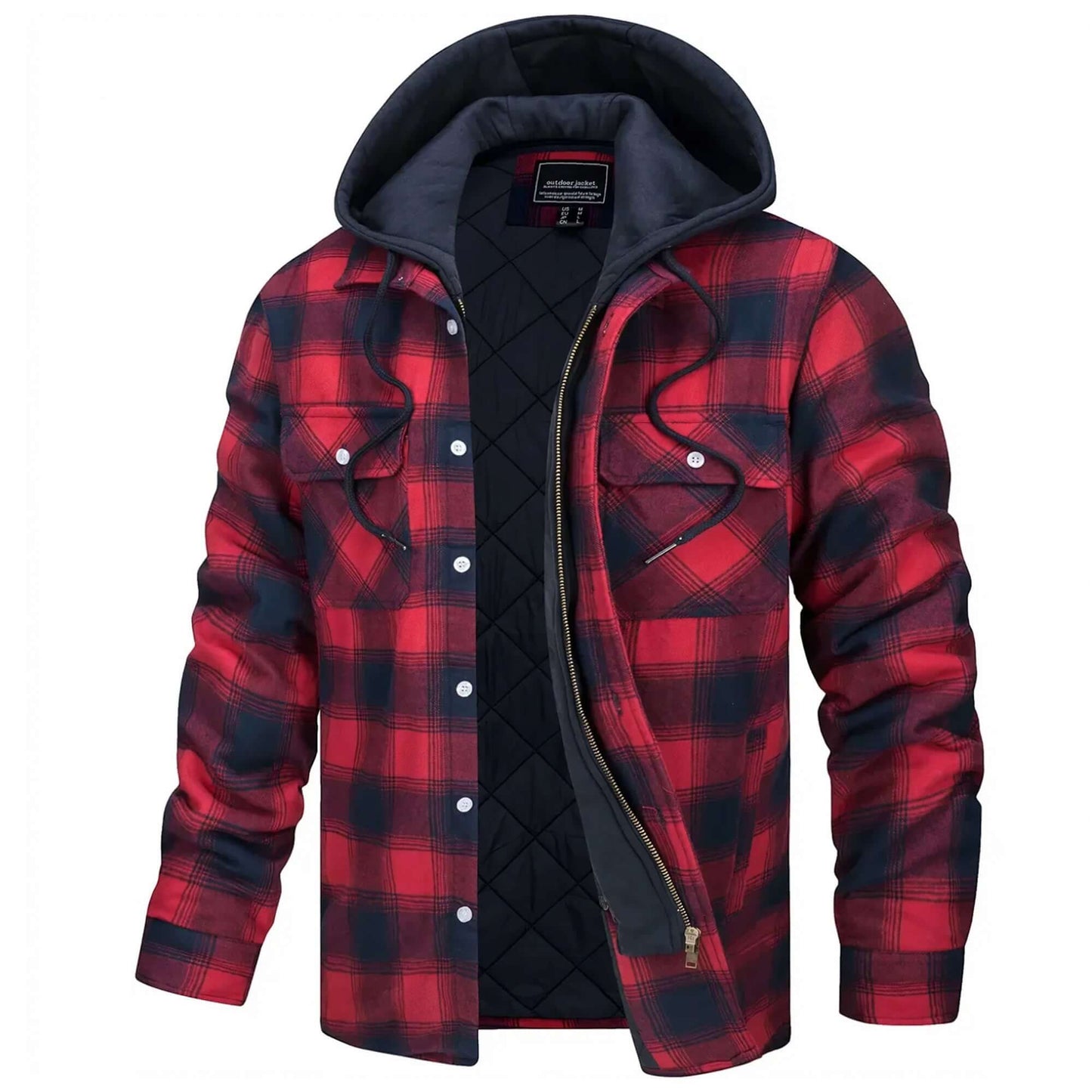 Street Wave Plaid Shirt Jacket For Men Lightweight Quilted Interior Versatile Weekend Outerwear