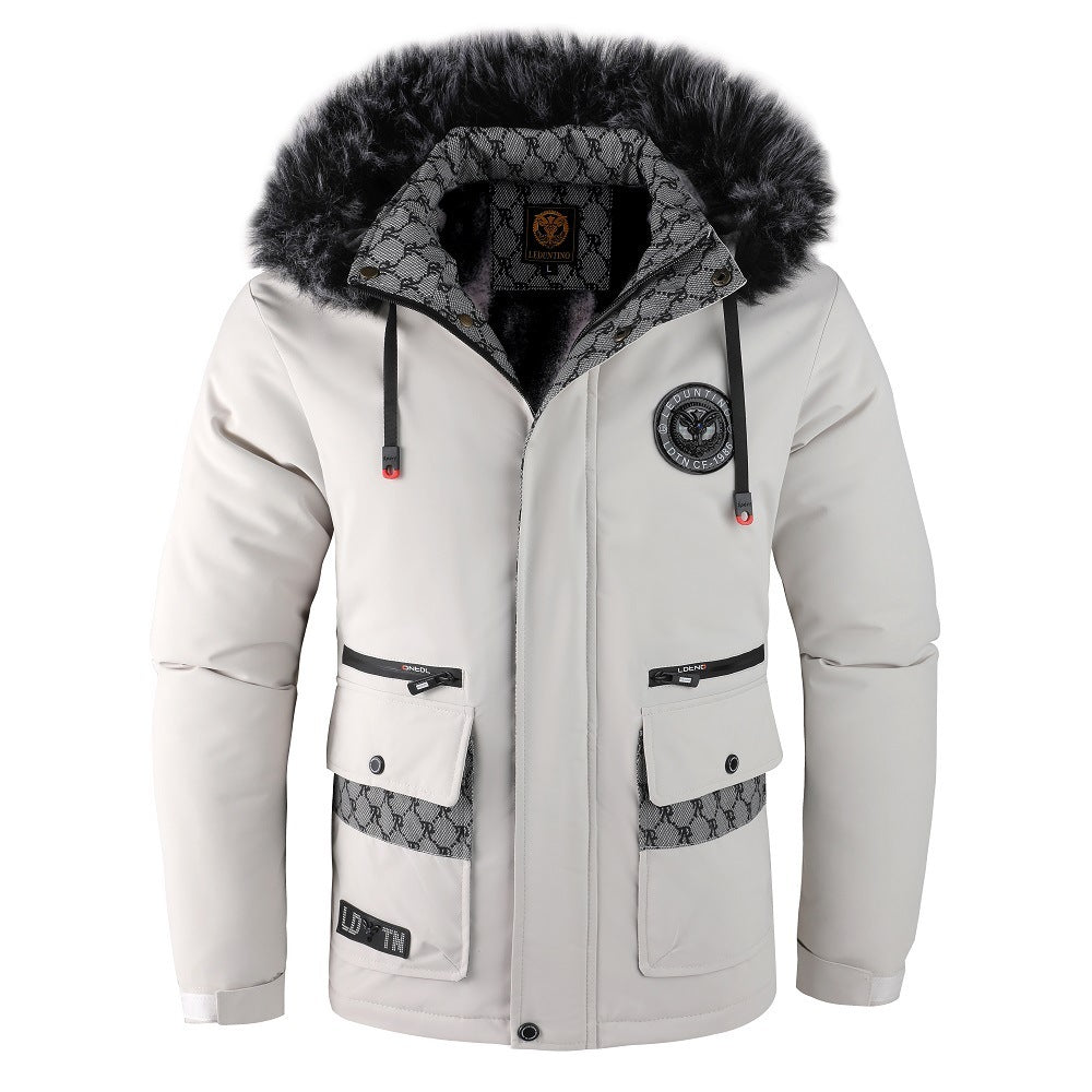 Street-wave Men's Fur-Lined Hooded Jacket With Detachable Hood For Urban All-Weather Style