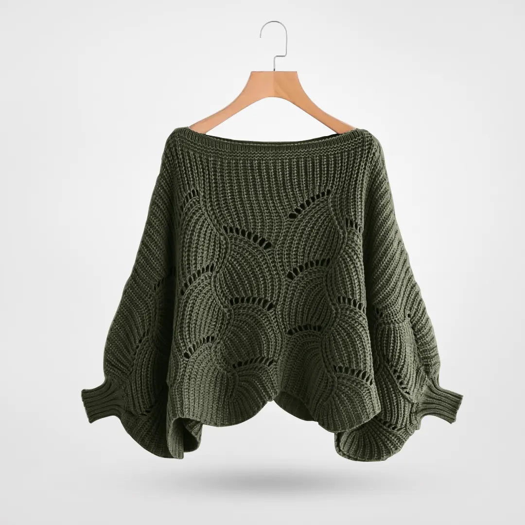 Street-wave Cozy Batwing Sweater For Women, Oversized Knit With Openwork Panels, Perfect Layering Warmth
