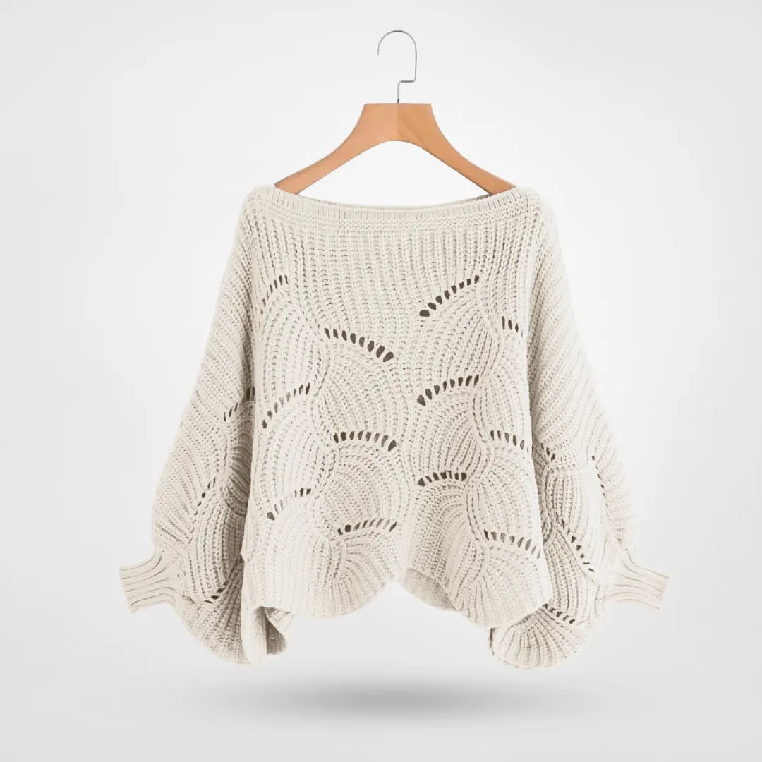 Street-wave Cozy Batwing Sweater For Women, Oversized Knit With Openwork Panels, Perfect Layering Warmth