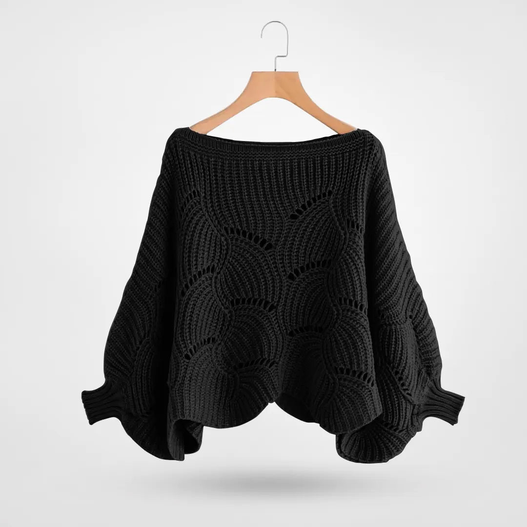 Street-wave Cozy Batwing Sweater For Women, Oversized Knit With Openwork Panels, Perfect Layering Warmth