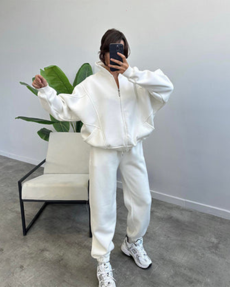 Street-wave Cozy Loungewear Set For Women With Zip Hoodie And Joggers Soft Warm Everyday