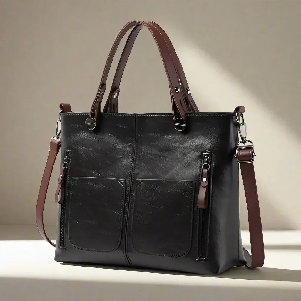 Vintage Leather Handbag Street Wave Timeless Elegant Office Bag With Front Pockets And Crossbody Strap