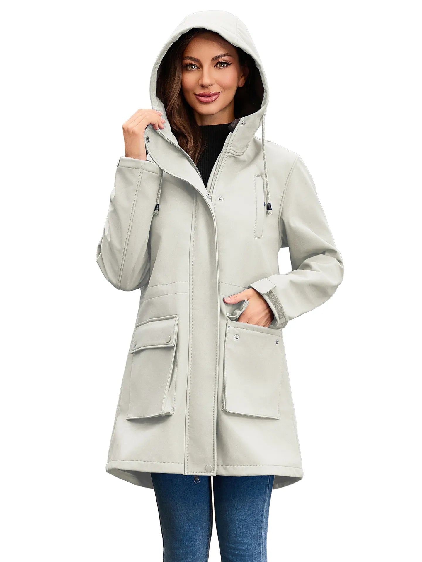 Street-wave Waterproof Hooded Softshell Jacket For Women, Windproof Rain Shield, Cozy Comfort