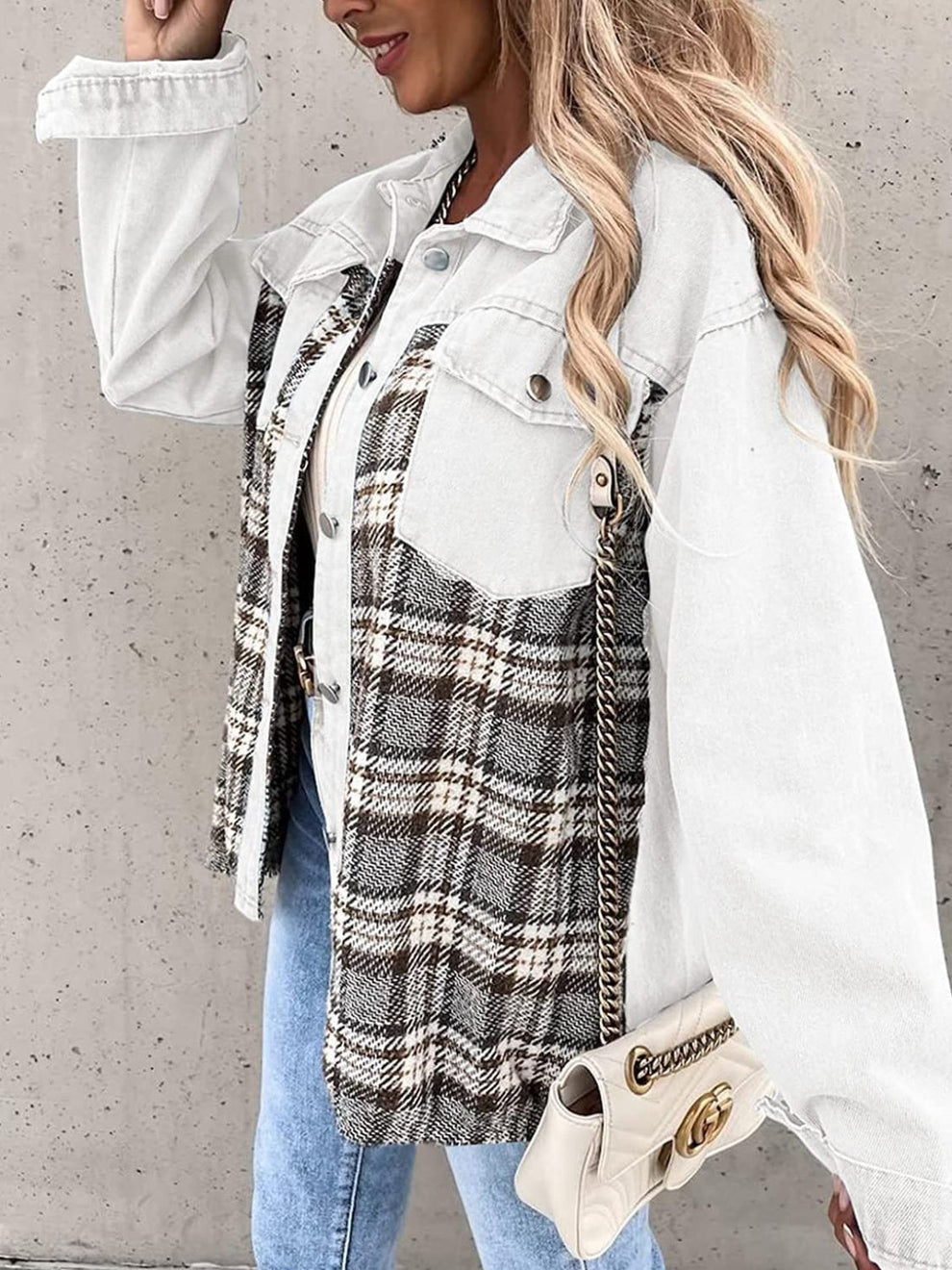 Street-wave Vintage Flannel Jacket For Women Cozy Warmth With Plaid Panel And Durable Style