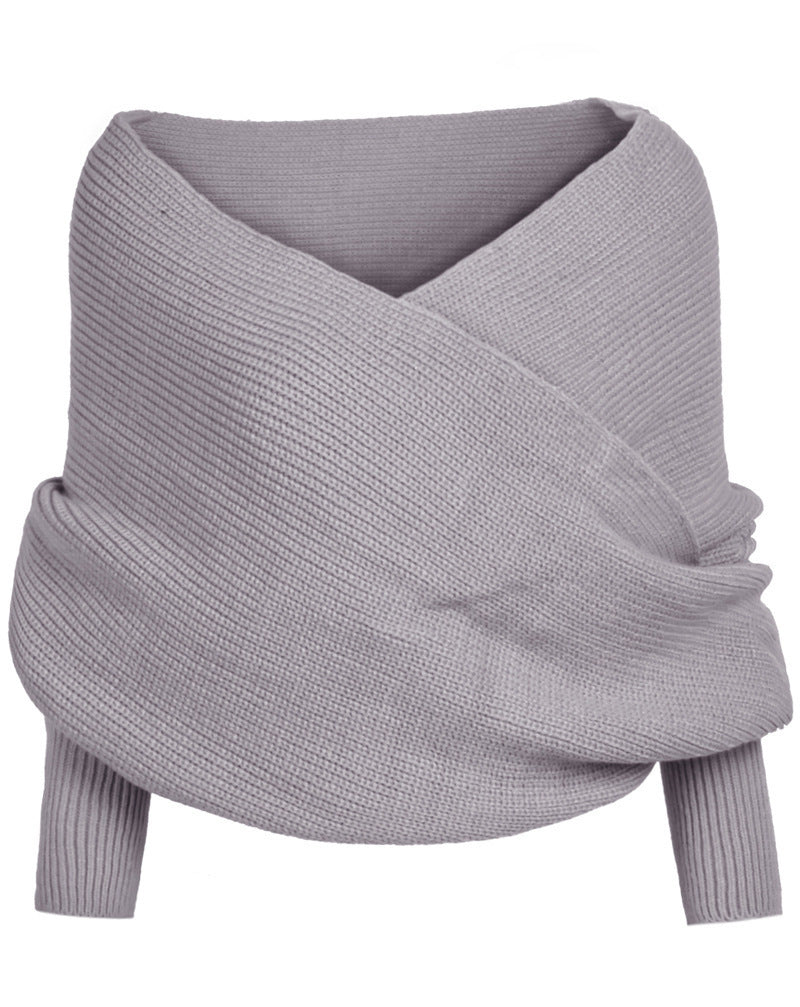 Street-Wave Women Wrap Knit Top With Deep V-Neck And Wide Sleeves Effortless Chic