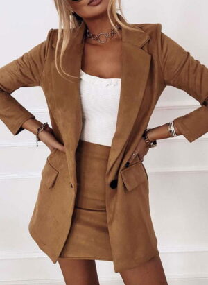 Street-wave Women's Blazer And Skirt Set With Long Sleeves Elegant Office Wear For Professionals