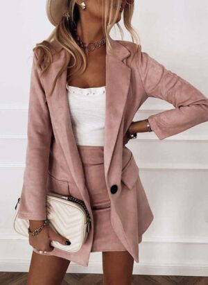 Street-wave Women's Blazer And Skirt Set With Long Sleeves Elegant Office Wear For Professionals