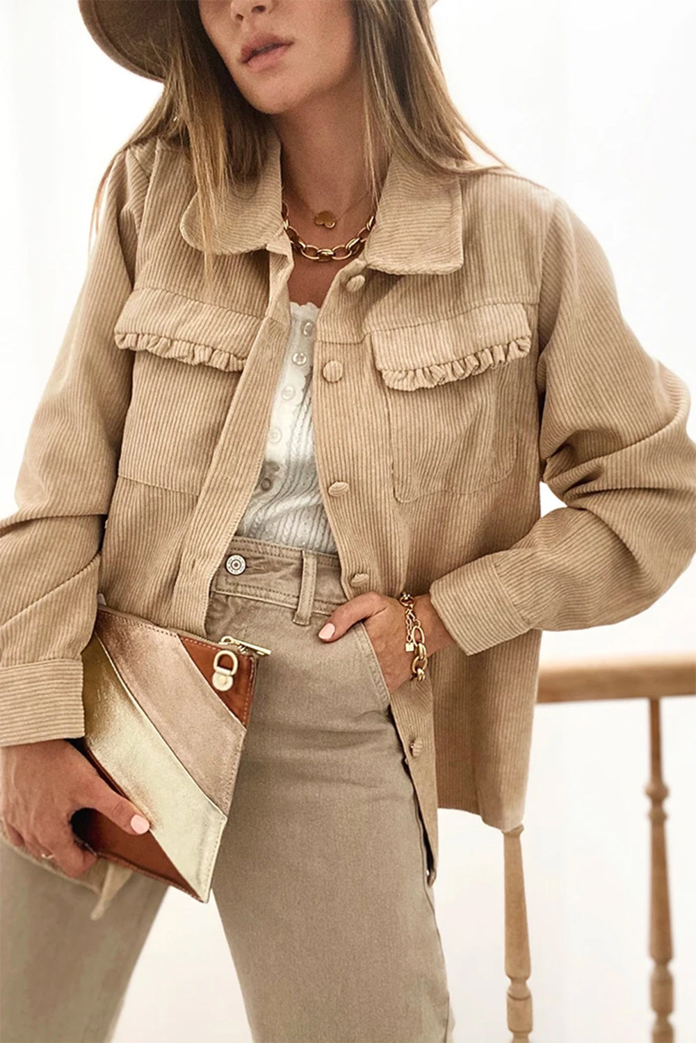 Street-Wave Cordura Shirt Jacket With Ruched Details Cotton Blend Elegant Modern For Women