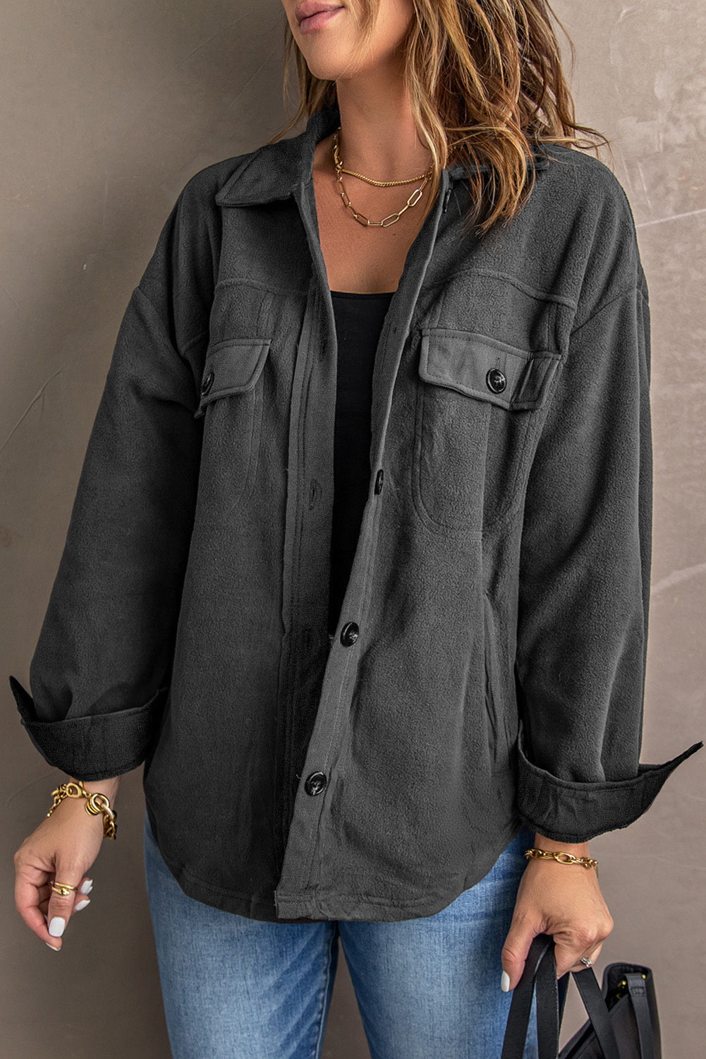 Street-wave Casual Fleece Shirt Jacket For Women Ultra Soft Warm All-Day Comfort Everyday Wear