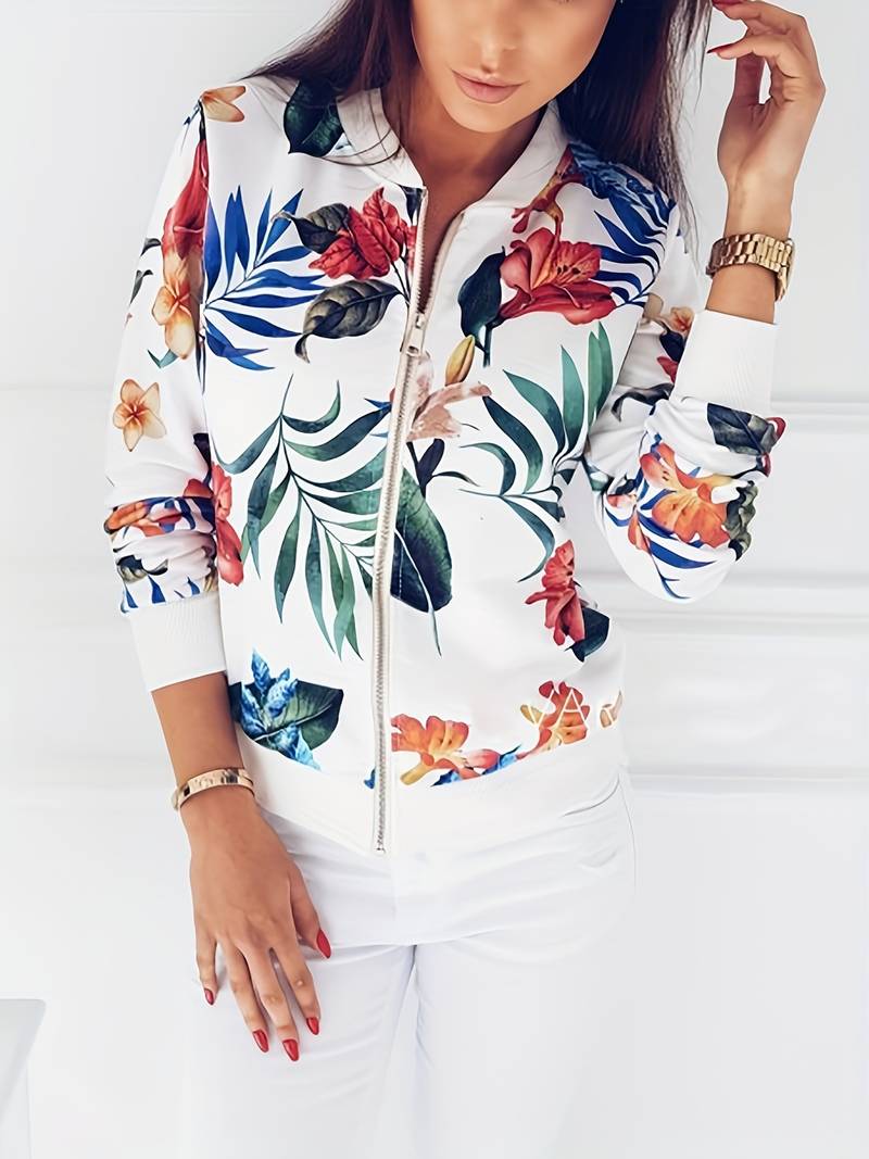 Street Wave Floral Bomber Jacket For Women Timeless Cozy Winter Outerwear Elegant All Day Comfort