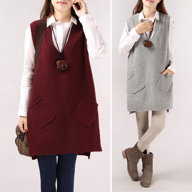 Street-Wave Womens Knit Vest With V-Neck And Patch Pockets For Versatile Office And Casual Styles