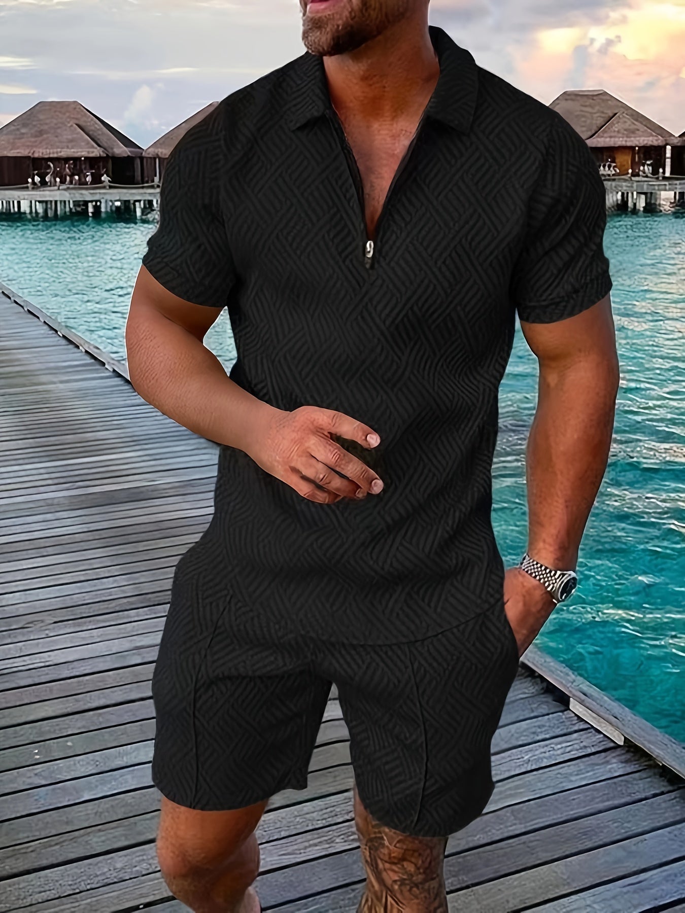 Street-Wave Men's Romper Breathable Cotton Blend Zipper