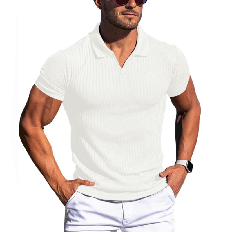 Mens Polo Shirt Knit Slim Fit Ribbed Texture Short Sleeve Premium By Street-Wave Everyday Wear