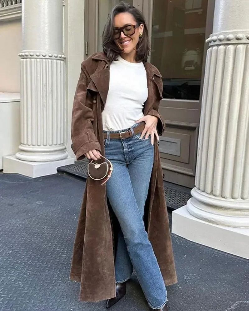 Street Wave Suede Long Coat For Women Cozy Warmth And Urban Chic Streetwear Elegance