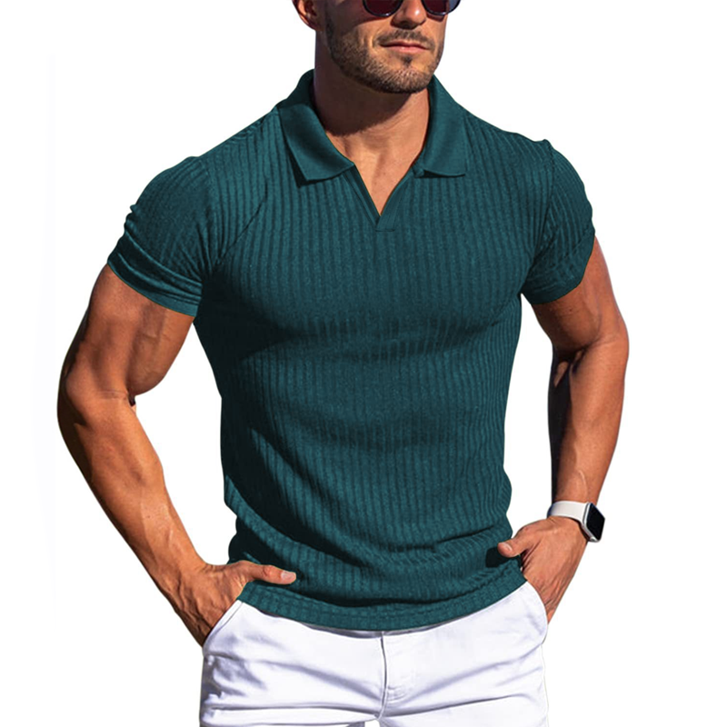 Mens Polo Shirt Knit Slim Fit Ribbed Texture Short Sleeve Premium By Street-Wave Everyday Wear