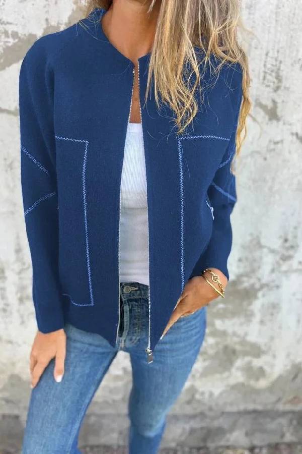 Street-Wave Womens Winter Coat Timeless Chic Zip Front Elegance With Classic Stitch Detailing